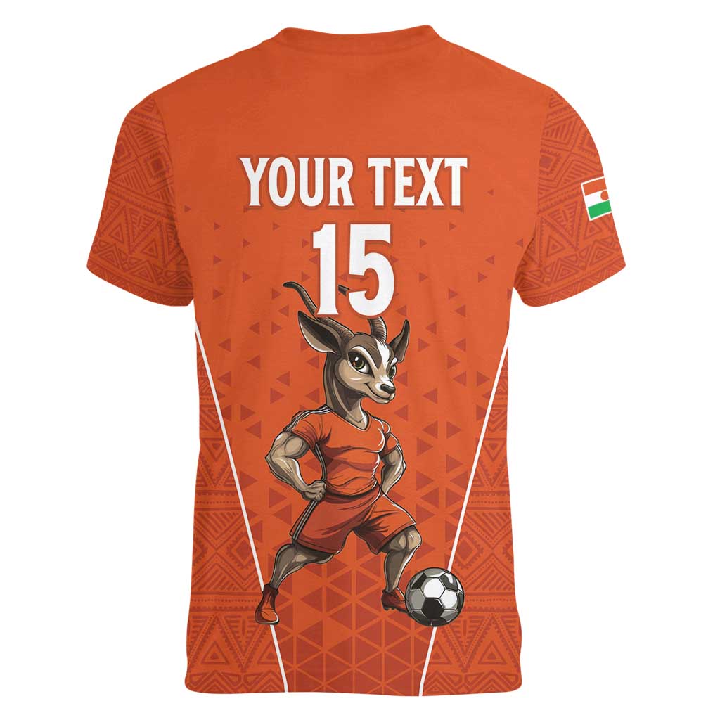 Custom Niger Football Women V-Neck T-Shirt Allez les Menas On Va Gagner