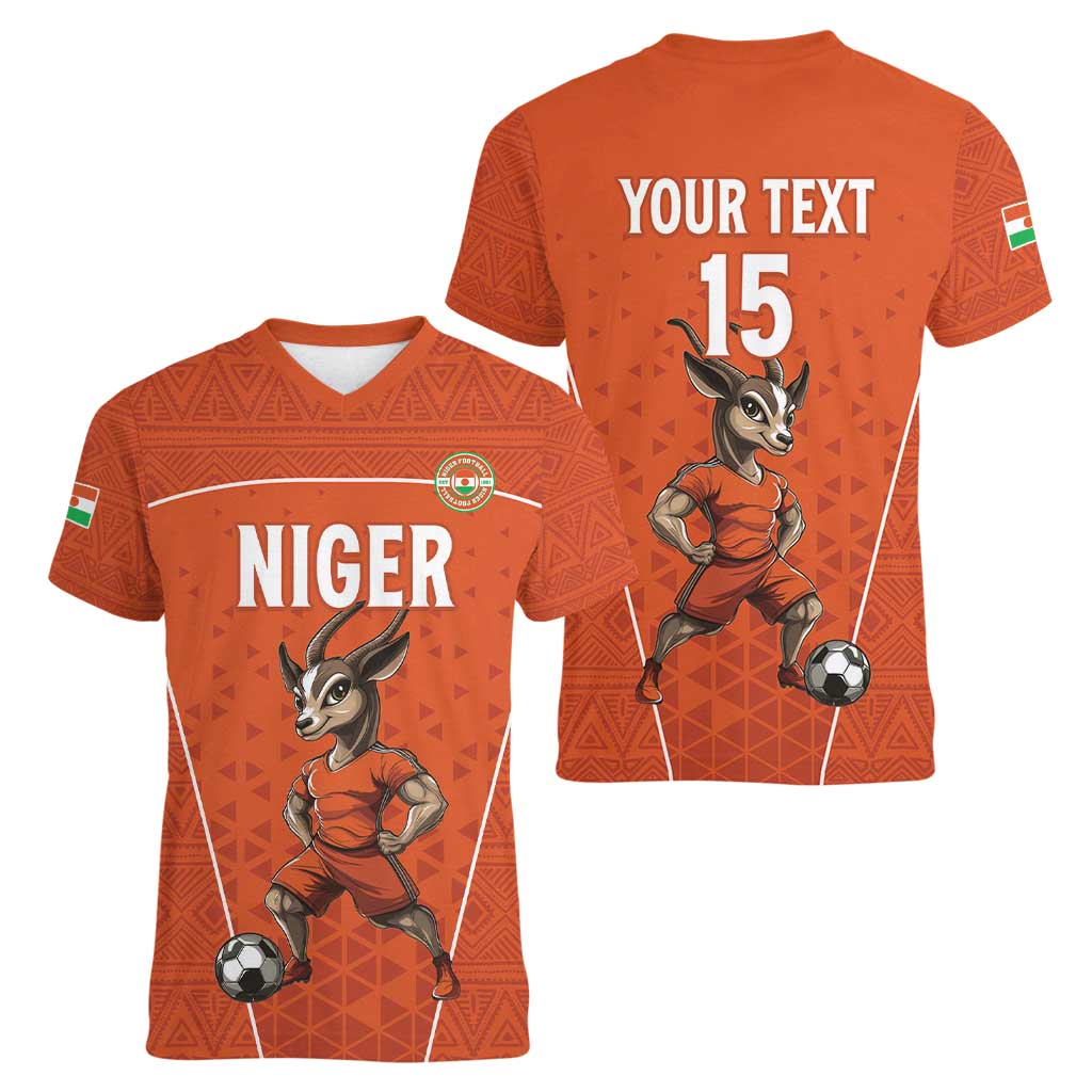 Custom Niger Football Women V-Neck T-Shirt Allez les Menas On Va Gagner