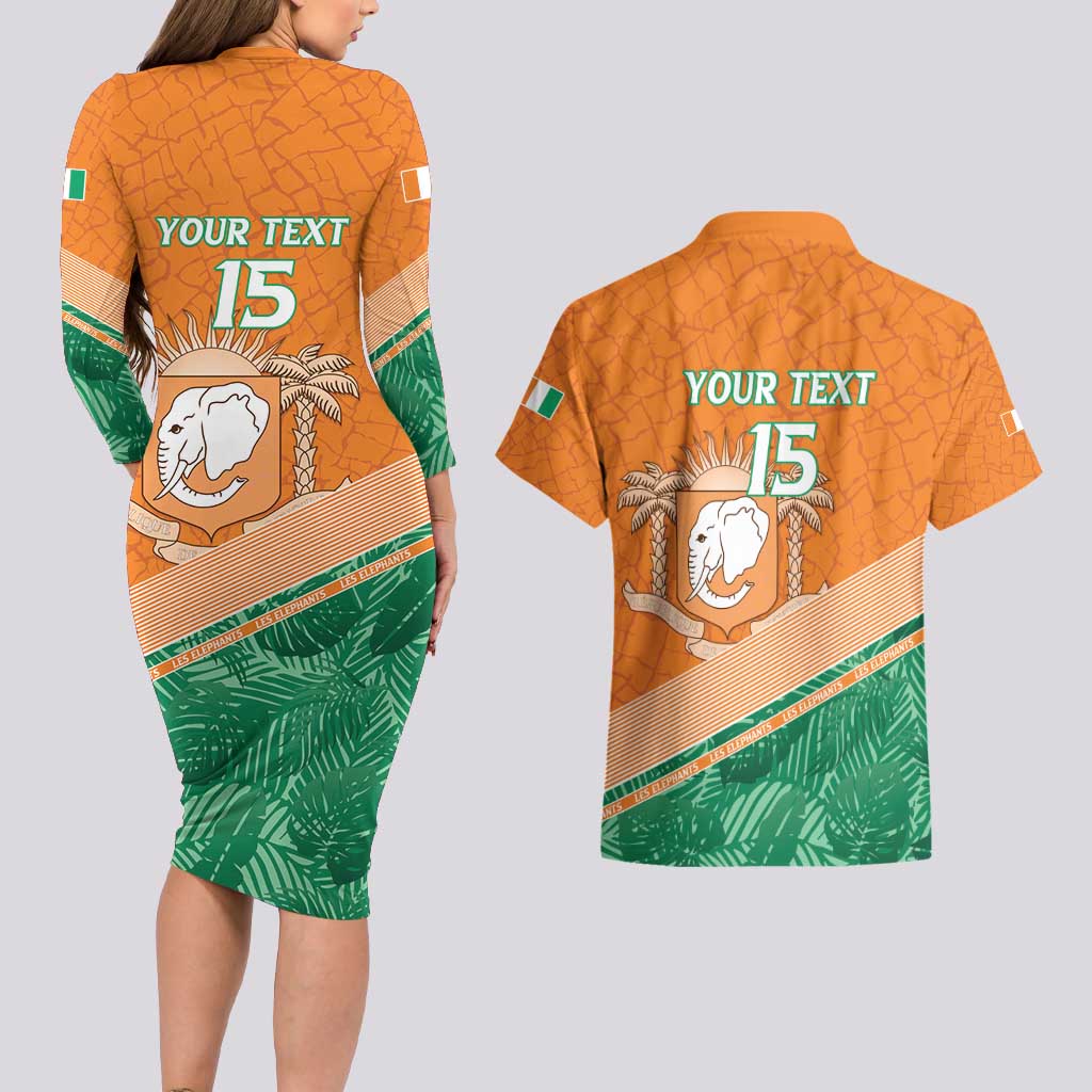 Ivory Coast Rugby Custom Couples Matching Long Sleeve Bodycon Dress and Hawaiian Shirt Allez Les Elephants