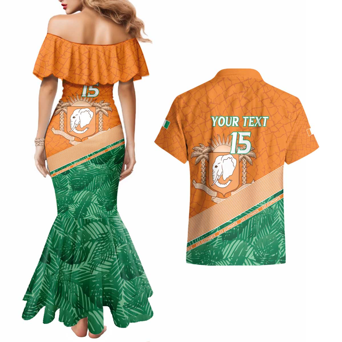 Ivory Coast Rugby Custom Couples Matching Mermaid Dress and Hawaiian Shirt Allez Les Elephants