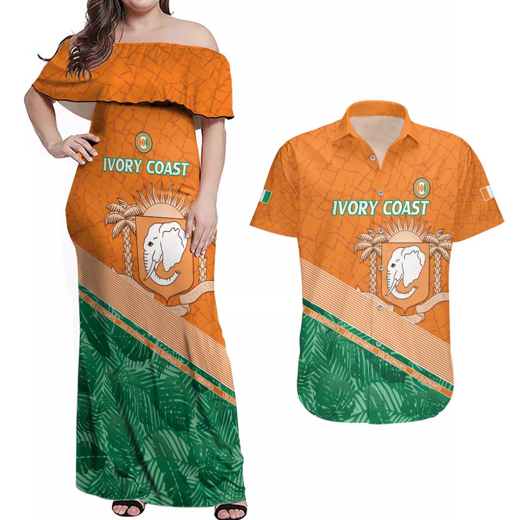 Ivory Coast Rugby Custom Couples Matching Off Shoulder Maxi Dress and Hawaiian Shirt Allez Les Elephants