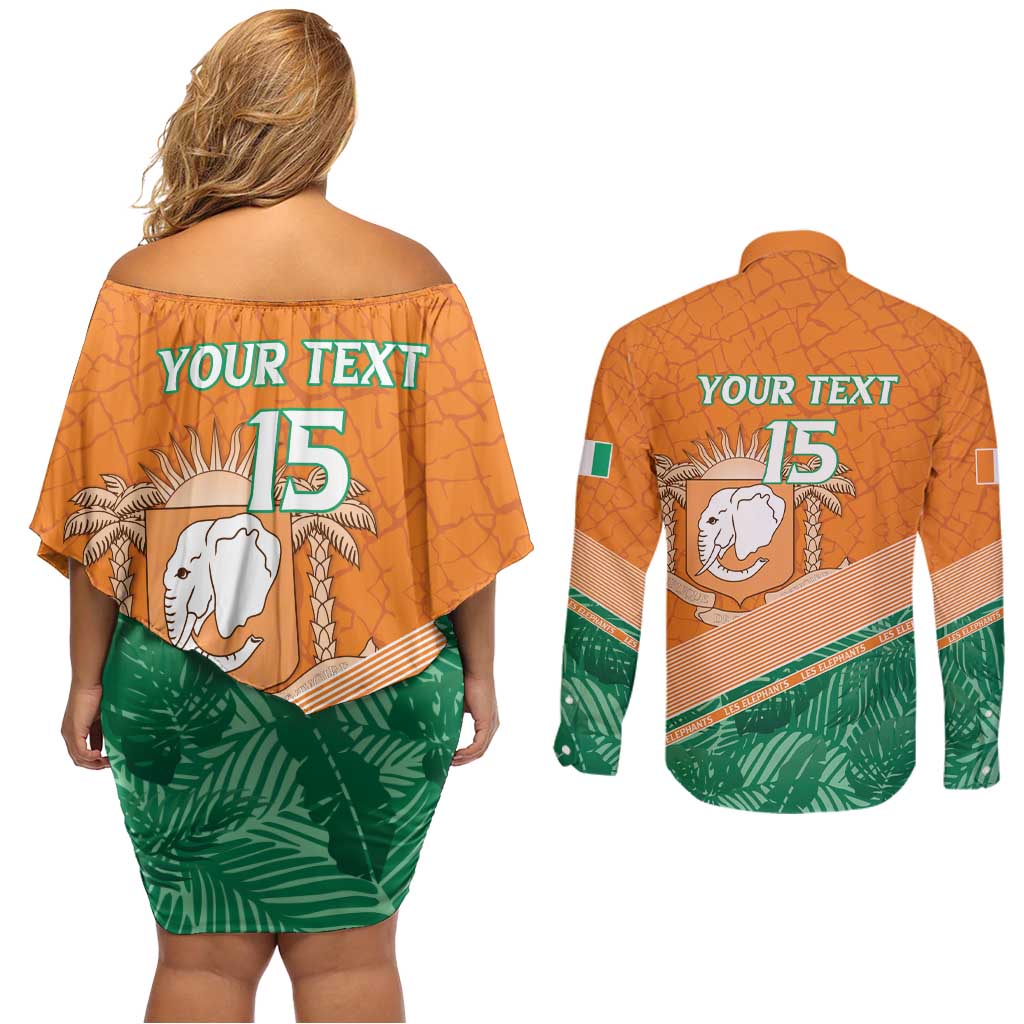 Ivory Coast Rugby Custom Couples Matching Off Shoulder Short Dress and Long Sleeve Button Shirt Allez Les Elephants