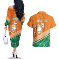 Ivory Coast Rugby Custom Couples Matching Off The Shoulder Long Sleeve Dress and Hawaiian Shirt Allez Les Elephants