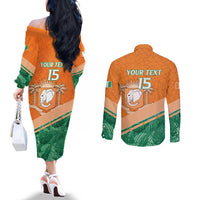 Ivory Coast Rugby Custom Couples Matching Off The Shoulder Long Sleeve Dress and Long Sleeve Button Shirt Allez Les Elephants