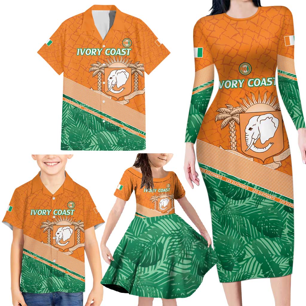 Ivory Coast Rugby Custom Family Matching Long Sleeve Bodycon Dress and Hawaiian Shirt Allez Les Elephants
