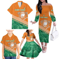 Ivory Coast Rugby Custom Family Matching Off The Shoulder Long Sleeve Dress and Hawaiian Shirt Allez Les Elephants