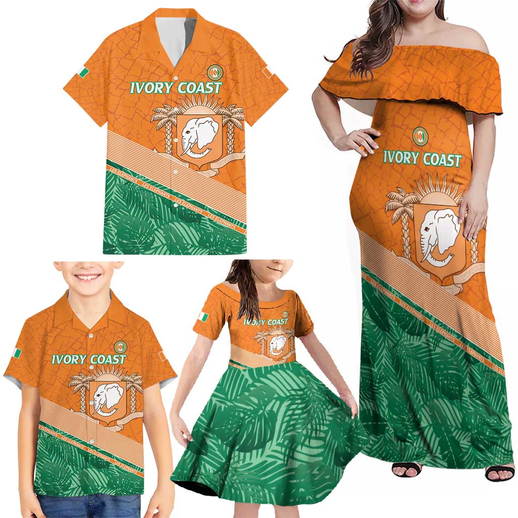 Ivory Coast Rugby Custom Family Matching Off Shoulder Maxi Dress and Hawaiian Shirt Allez Les Elephants