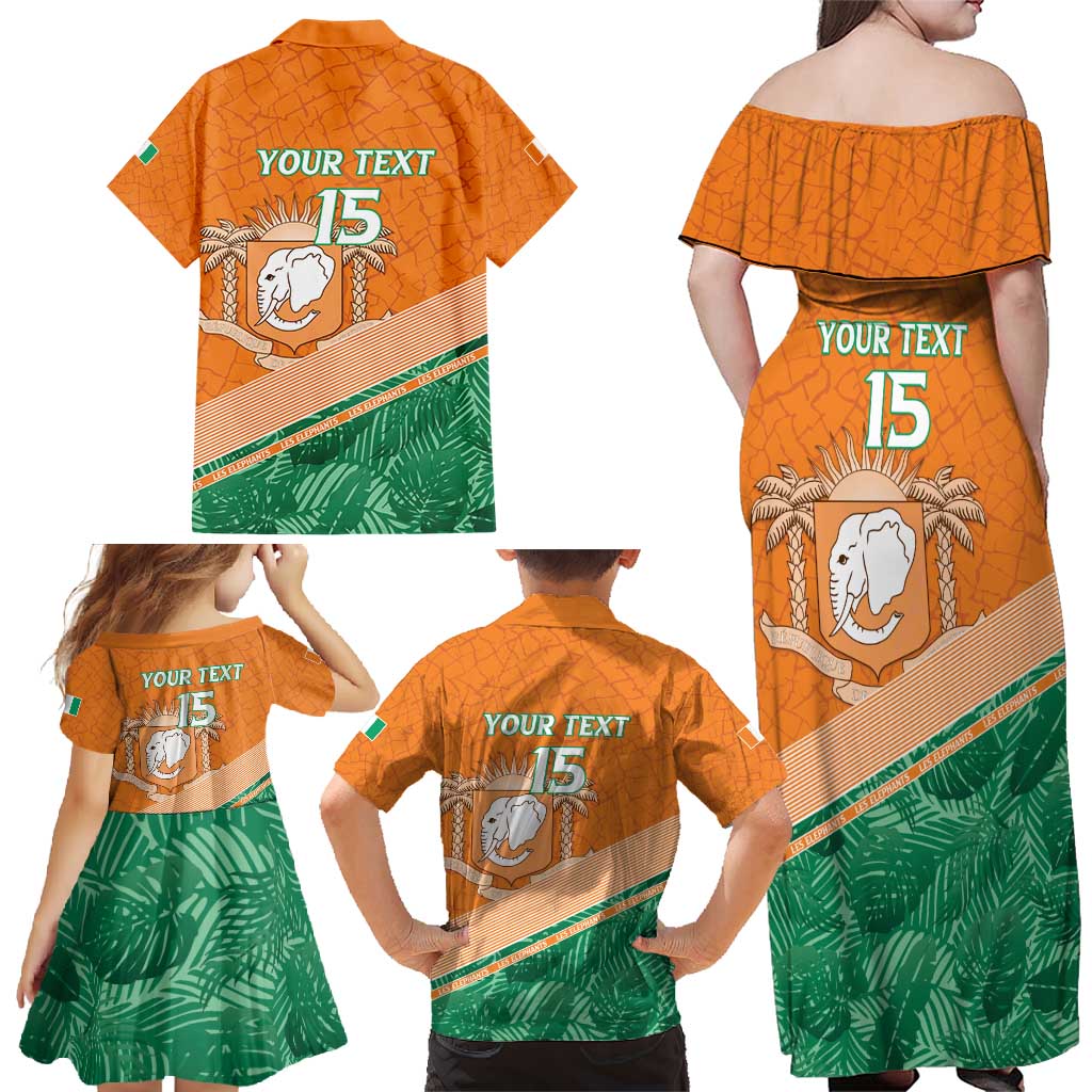 Ivory Coast Rugby Custom Family Matching Off Shoulder Maxi Dress and Hawaiian Shirt Allez Les Elephants
