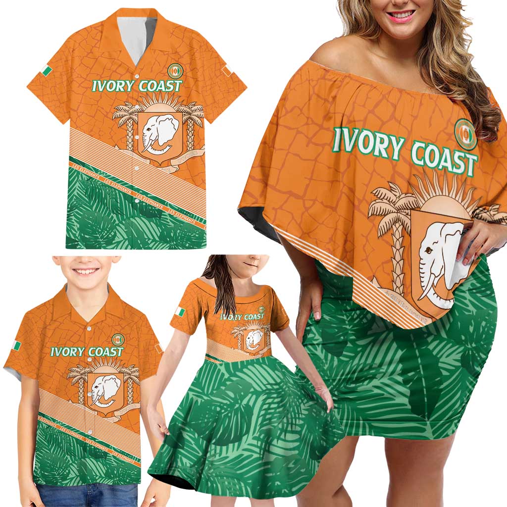 Ivory Coast Rugby Custom Family Matching Off Shoulder Short Dress and Hawaiian Shirt Allez Les Elephants