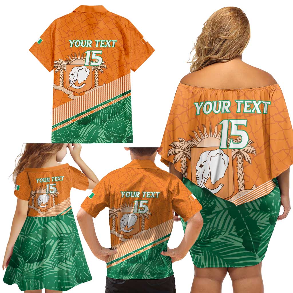 Ivory Coast Rugby Custom Family Matching Off Shoulder Short Dress and Hawaiian Shirt Allez Les Elephants