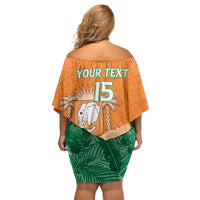 Ivory Coast Rugby Custom Family Matching Off Shoulder Short Dress and Hawaiian Shirt Allez Les Elephants