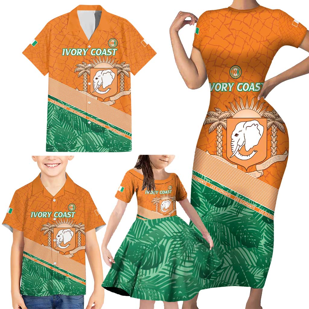 Ivory Coast Rugby Custom Family Matching Short Sleeve Bodycon Dress and Hawaiian Shirt Allez Les Elephants