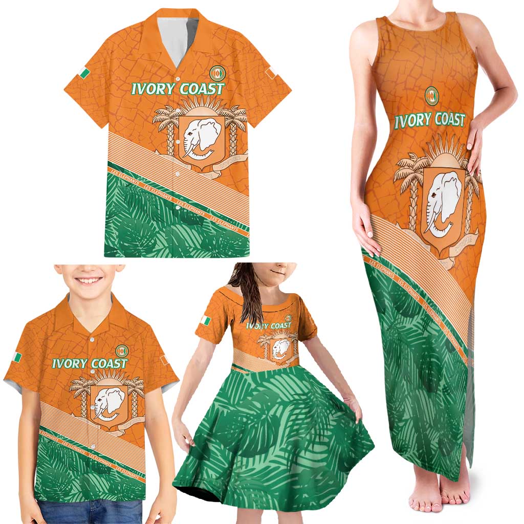 Ivory Coast Rugby Custom Family Matching Tank Maxi Dress and Hawaiian Shirt Allez Les Elephants