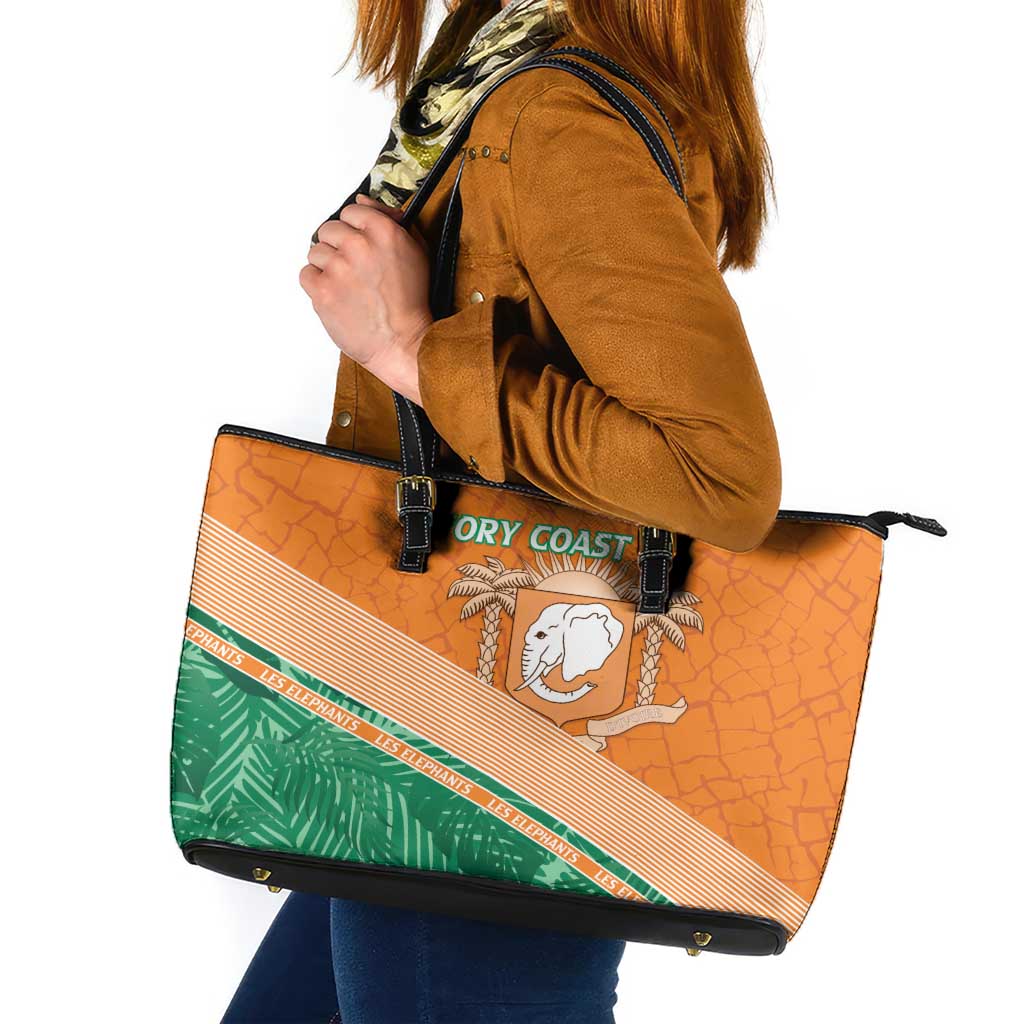 Ivory Coast Rugby Custom Leather Tote Bag Allez Les Elephants