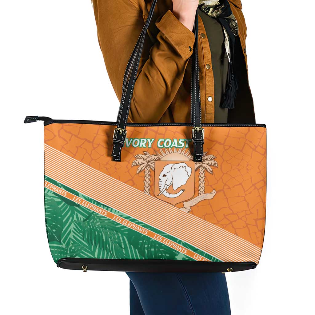 Ivory Coast Rugby Custom Leather Tote Bag Allez Les Elephants