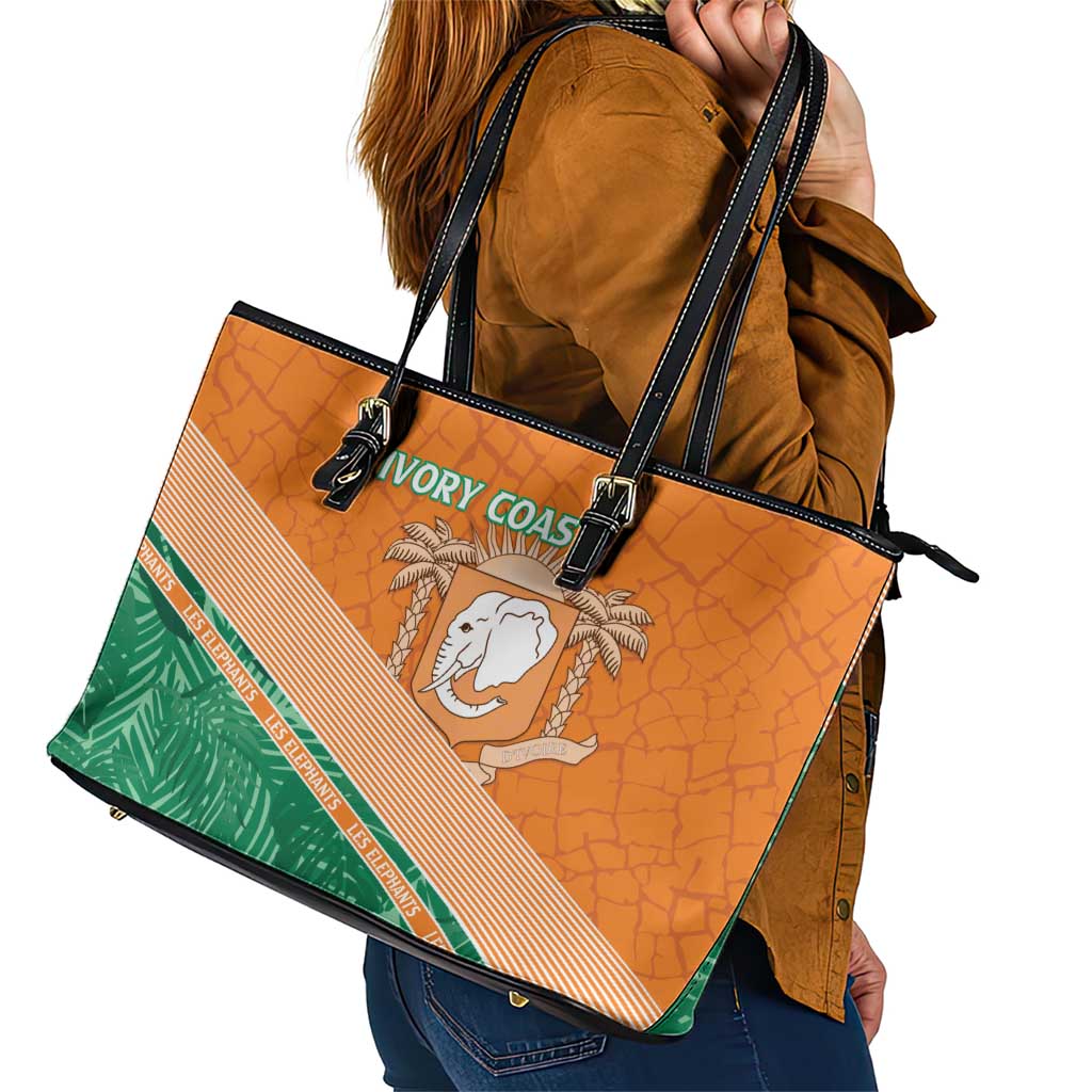 Ivory Coast Rugby Custom Leather Tote Bag Allez Les Elephants