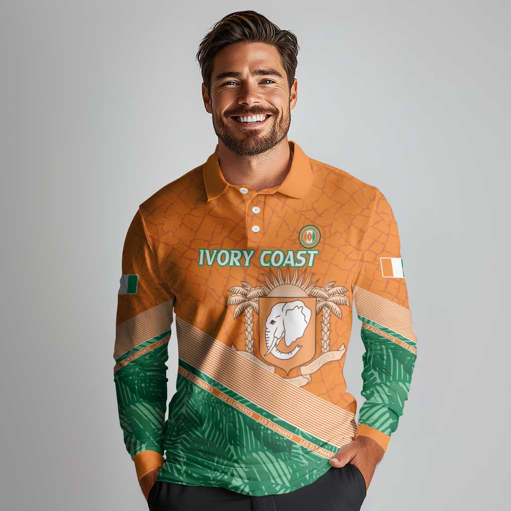 Ivory Coast Rugby Custom Long Sleeve Polo Shirt Allez Les Elephants