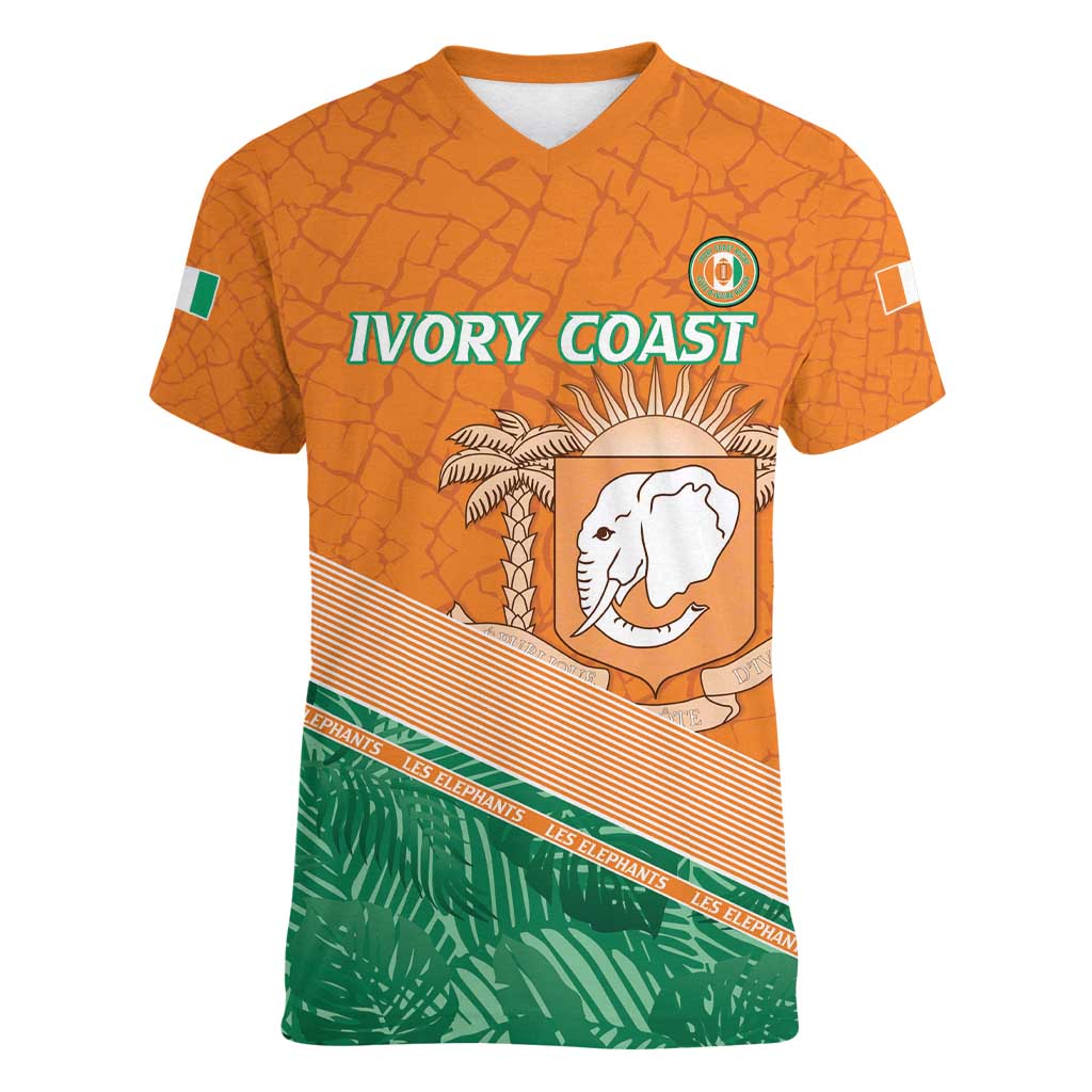 Ivory Coast Rugby Custom Women V-Neck T-Shirt Allez Les Elephants