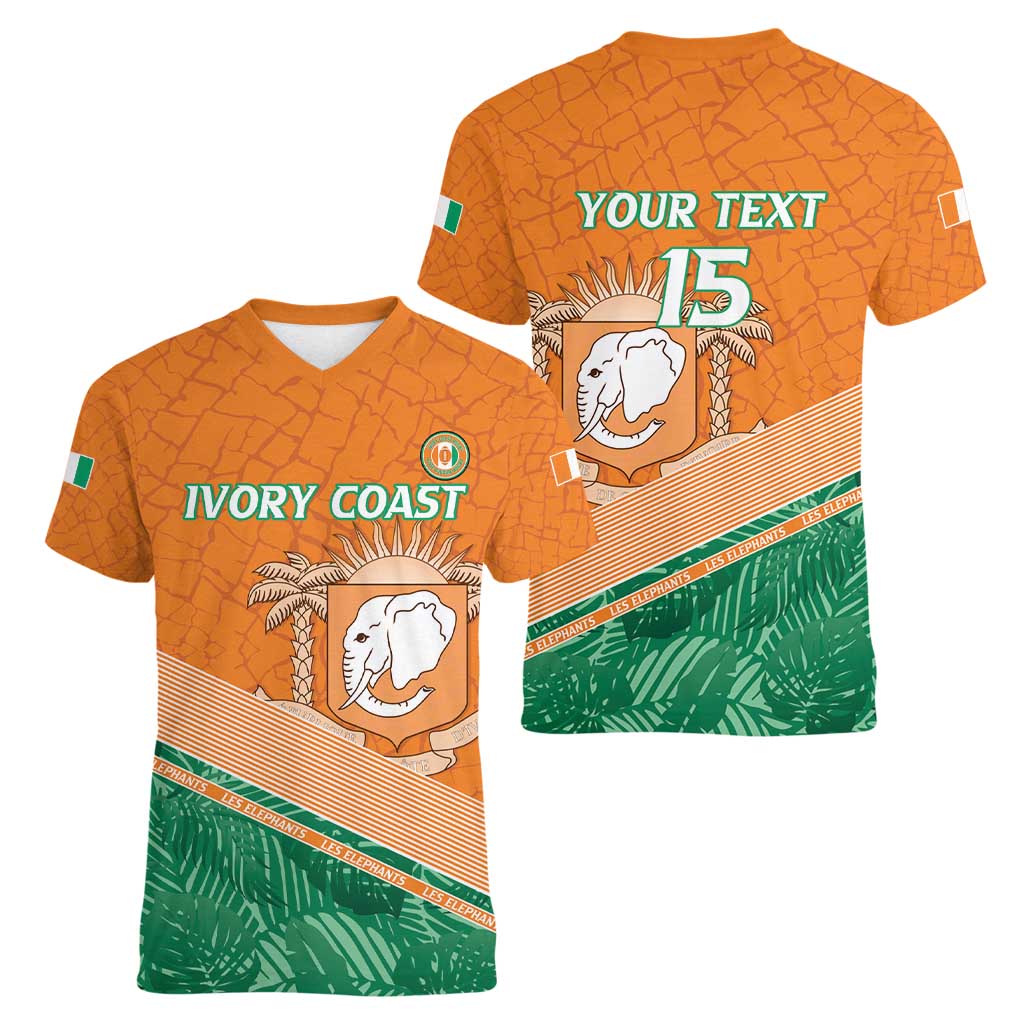 Ivory Coast Rugby Custom Women V-Neck T-Shirt Allez Les Elephants