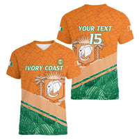 Ivory Coast Rugby Custom Women V-Neck T-Shirt Allez Les Elephants