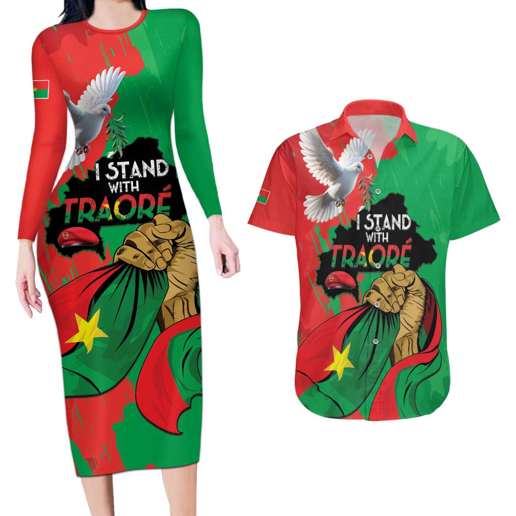 Traore Burkina Faso Couples Matching Long Sleeve Bodycon Dress and Hawaiian Shirt I Stand With Traore