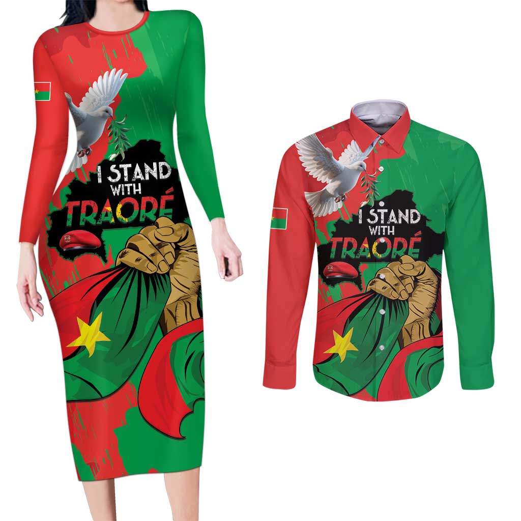 Traore Burkina Faso Couples Matching Long Sleeve Bodycon Dress and Long Sleeve Button Shirt I Stand With Traore