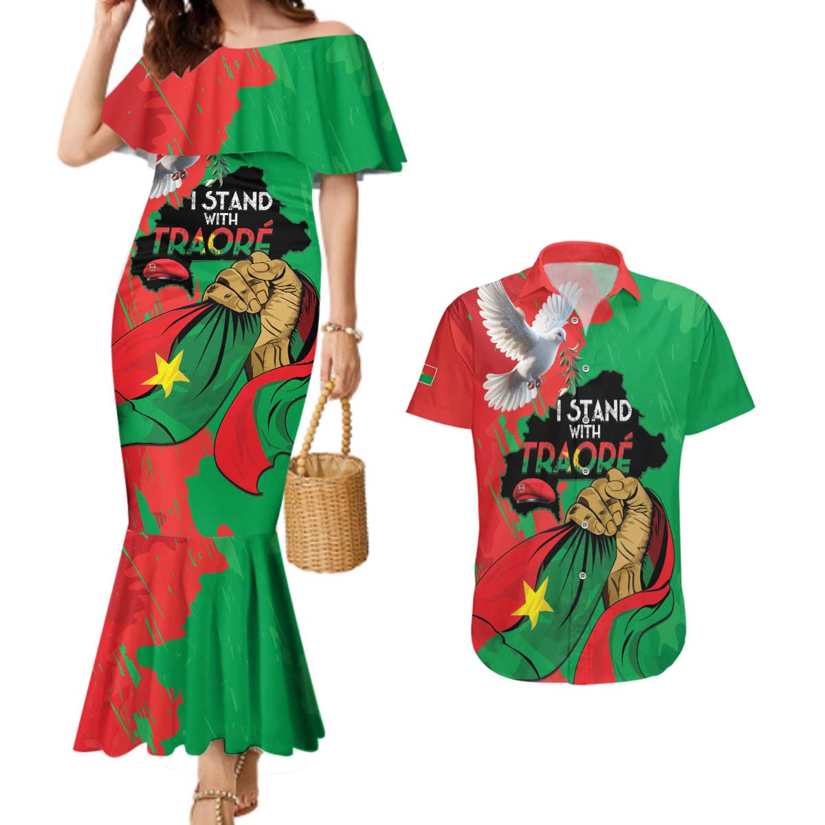 Traore Burkina Faso Couples Matching Mermaid Dress and Hawaiian Shirt I Stand With Traore