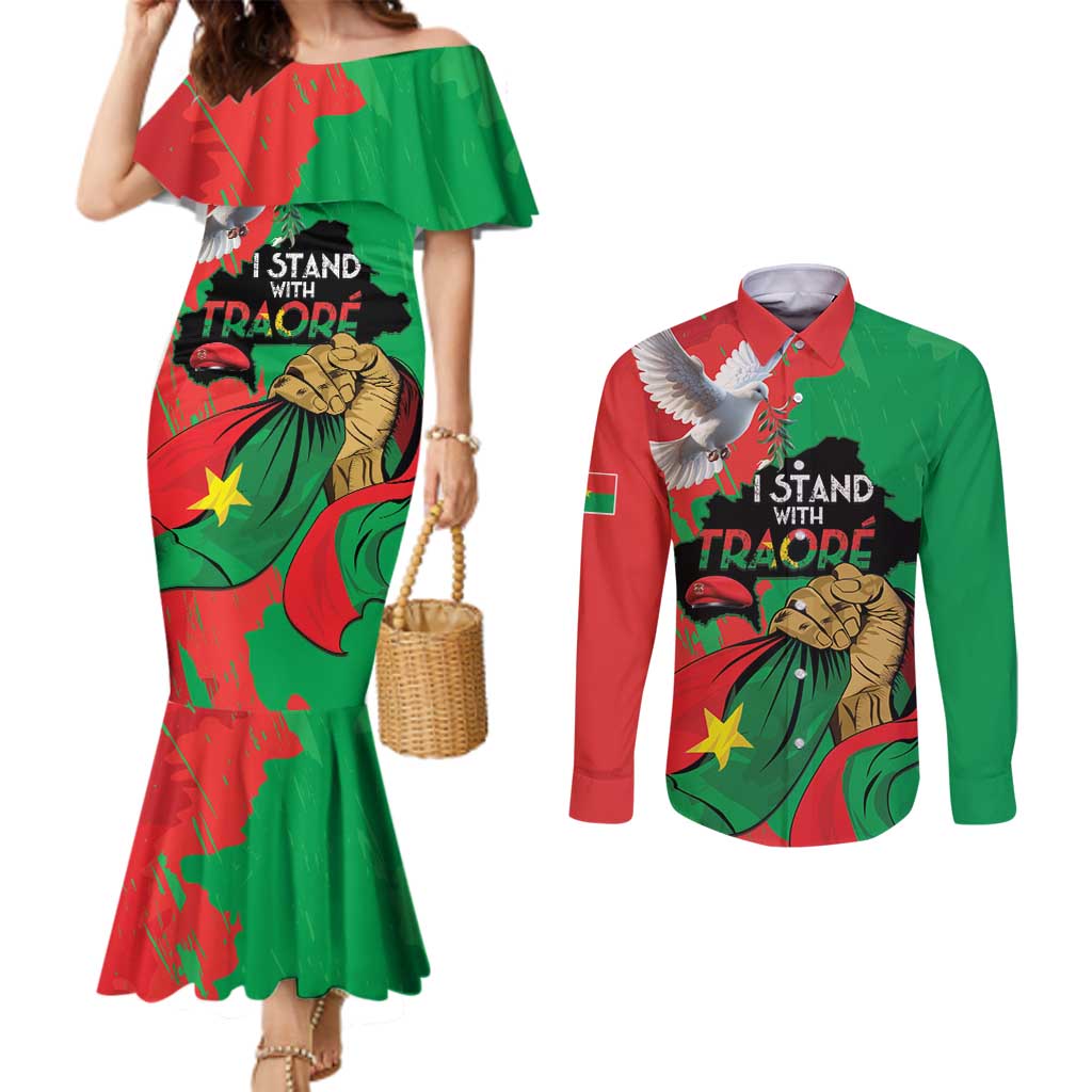 Traore Burkina Faso Couples Matching Mermaid Dress and Long Sleeve Button Shirt I Stand With Traore