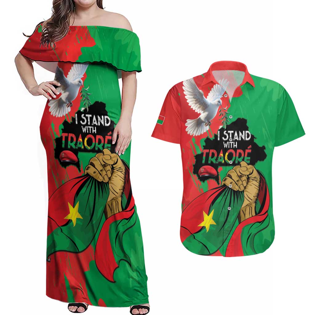 Traore Burkina Faso Couples Matching Off Shoulder Maxi Dress and Hawaiian Shirt I Stand With Traore