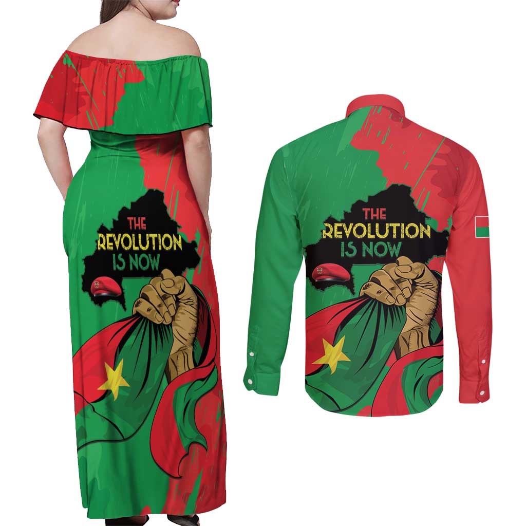Traore Burkina Faso Couples Matching Off Shoulder Maxi Dress and Long Sleeve Button Shirt I Stand With Traore
