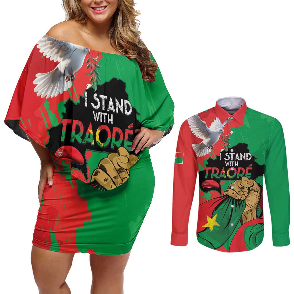 Traore Burkina Faso Couples Matching Off Shoulder Short Dress and Long Sleeve Button Shirt I Stand With Traore