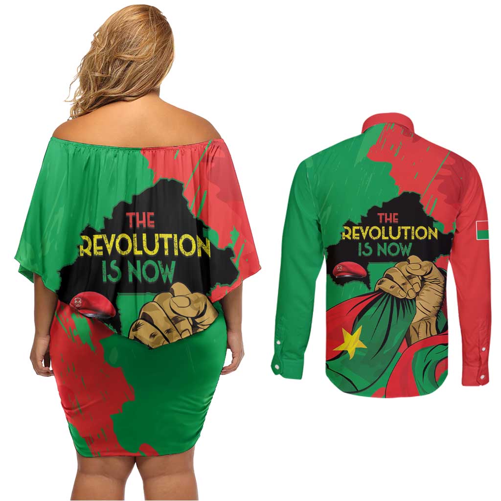 Traore Burkina Faso Couples Matching Off Shoulder Short Dress and Long Sleeve Button Shirt I Stand With Traore
