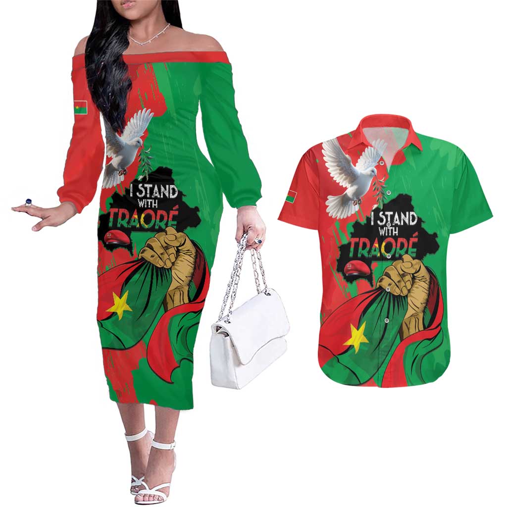 Traore Burkina Faso Couples Matching Off The Shoulder Long Sleeve Dress and Hawaiian Shirt I Stand With Traore