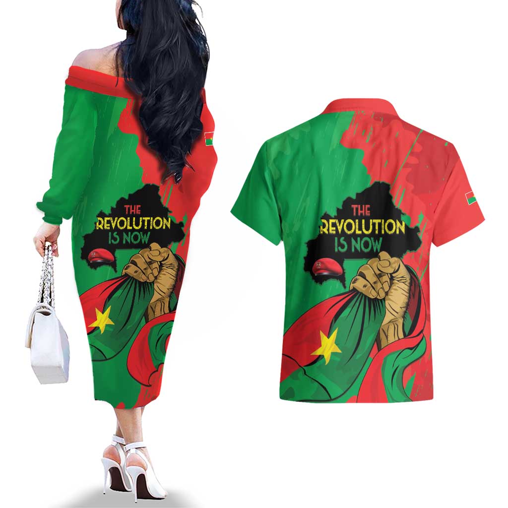 Traore Burkina Faso Couples Matching Off The Shoulder Long Sleeve Dress and Hawaiian Shirt I Stand With Traore
