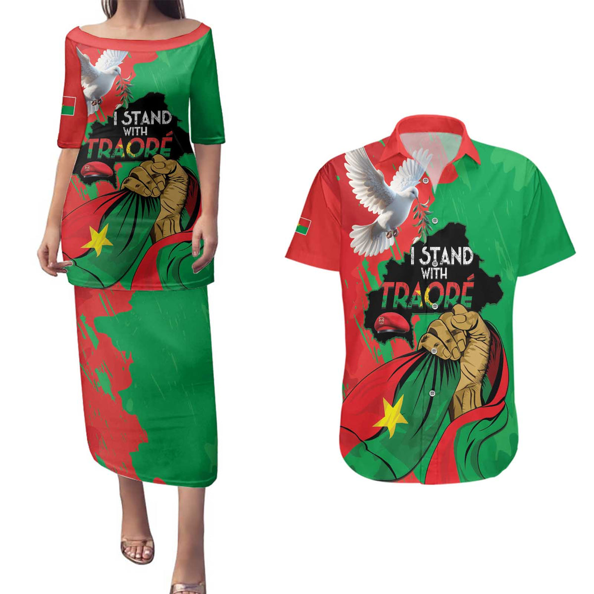 Traore Burkina Faso Couples Matching Puletasi and Hawaiian Shirt I Stand With Traore