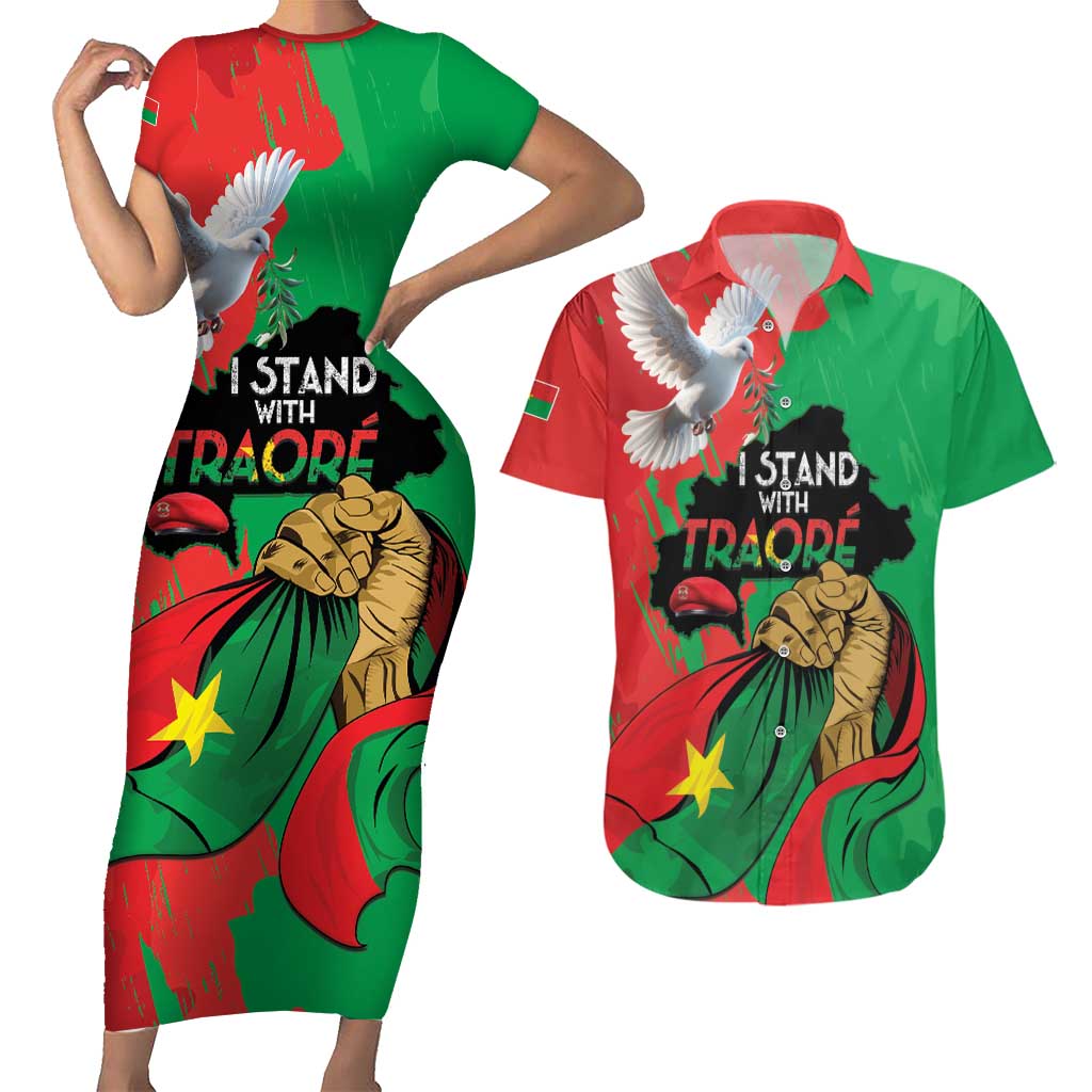 Traore Burkina Faso Couples Matching Short Sleeve Bodycon Dress and Hawaiian Shirt I Stand With Traore
