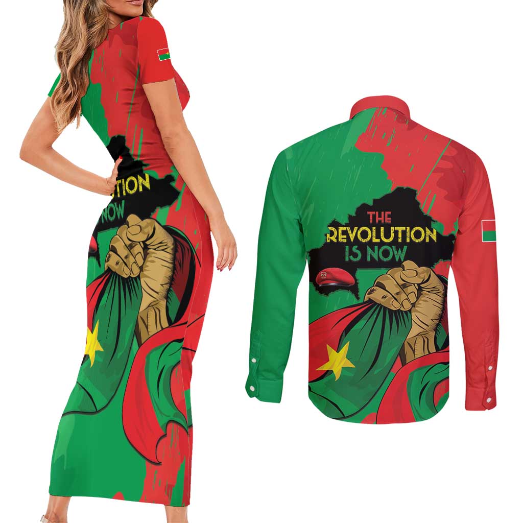 Traore Burkina Faso Couples Matching Short Sleeve Bodycon Dress and Long Sleeve Button Shirt I Stand With Traore