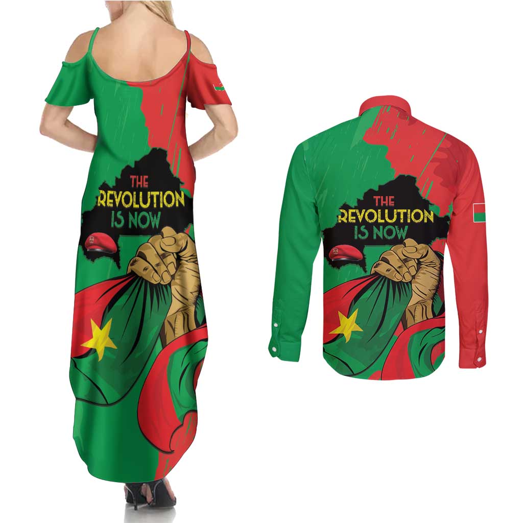 Traore Burkina Faso Couples Matching Summer Maxi Dress and Long Sleeve Button Shirt I Stand With Traore