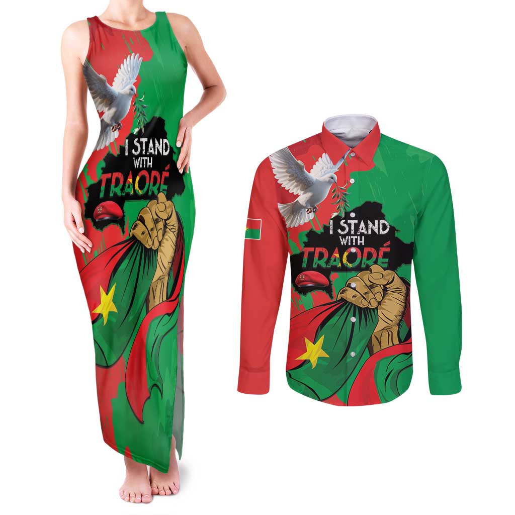 Traore Burkina Faso Couples Matching Tank Maxi Dress and Long Sleeve Button Shirt I Stand With Traore