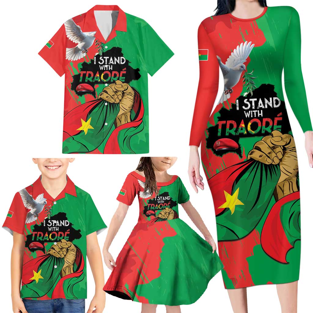 Traore Burkina Faso Family Matching Long Sleeve Bodycon Dress and Hawaiian Shirt I Stand With Traore
