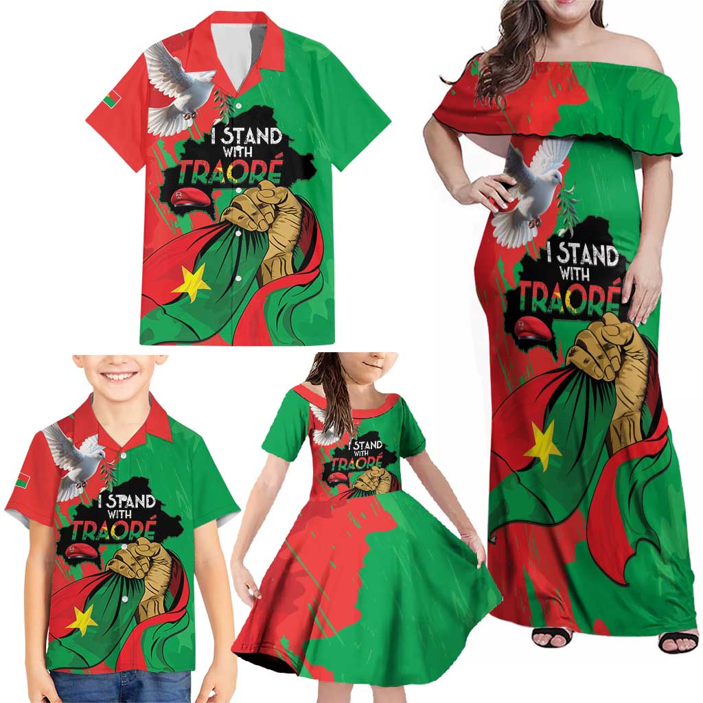 Traore Burkina Faso Family Matching Off Shoulder Maxi Dress and Hawaiian Shirt I Stand With Traore