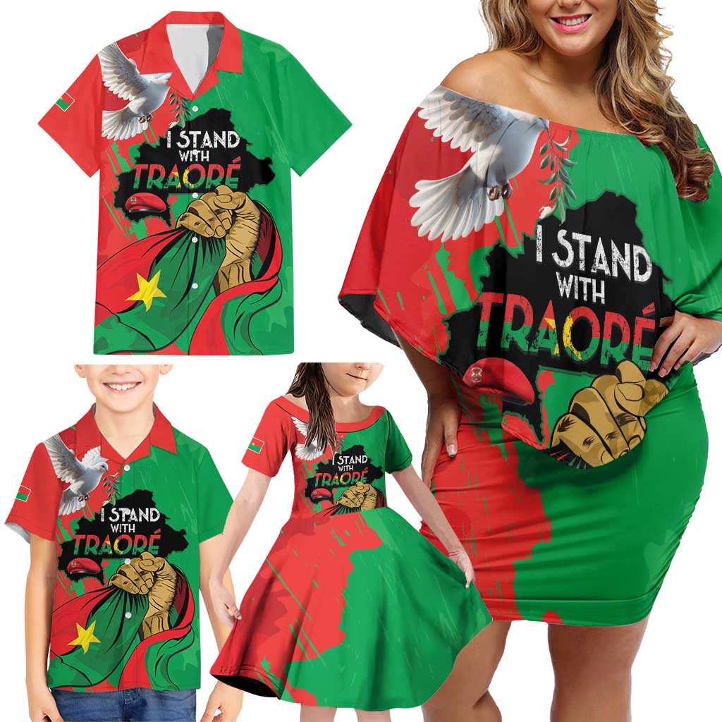 Traore Burkina Faso Family Matching Off Shoulder Short Dress and Hawaiian Shirt I Stand With Traore