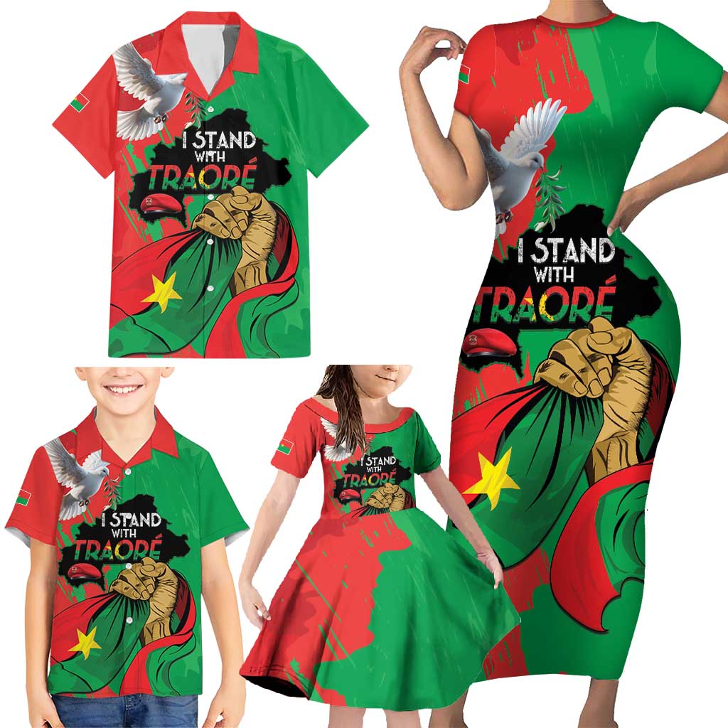 Traore Burkina Faso Family Matching Short Sleeve Bodycon Dress and Hawaiian Shirt I Stand With Traore