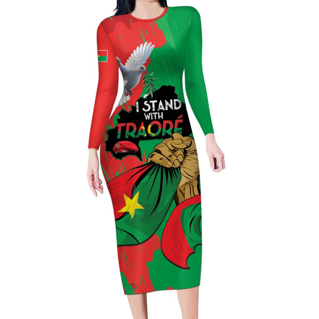 Traore Burkina Faso Long Sleeve Bodycon Dress I Stand With Traore