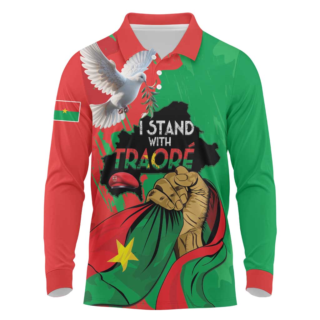 Traore Burkina Faso Long Sleeve Polo Shirt I Stand With Traore