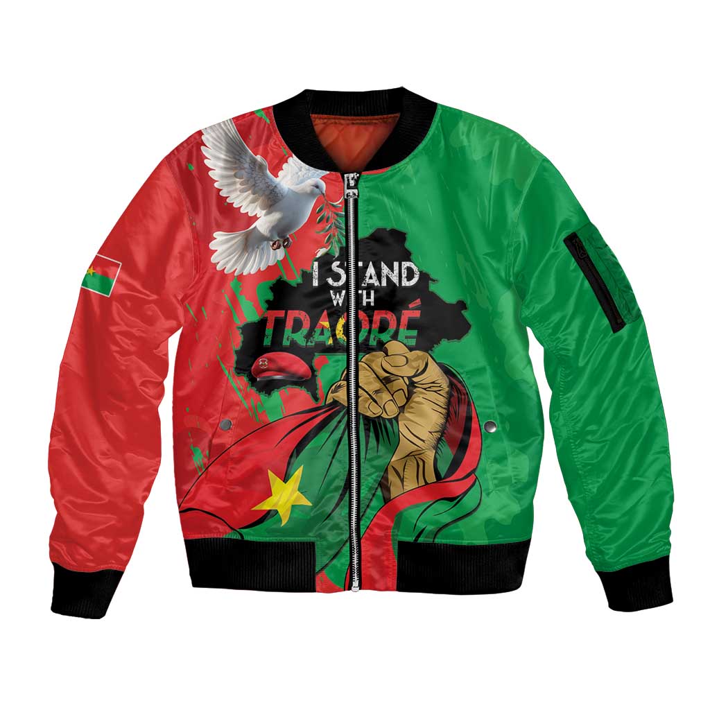Traore Burkina Faso Sleeve Zip Bomber Jacket I Stand With Traore