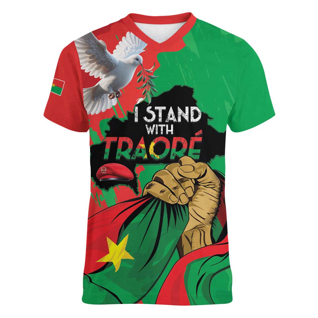 Traore Burkina Faso Women V-Neck T-Shirt I Stand With Traore