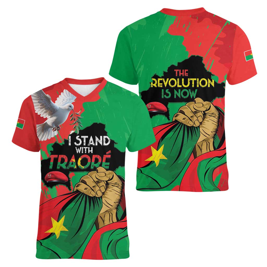 Traore Burkina Faso Women V-Neck T-Shirt I Stand With Traore