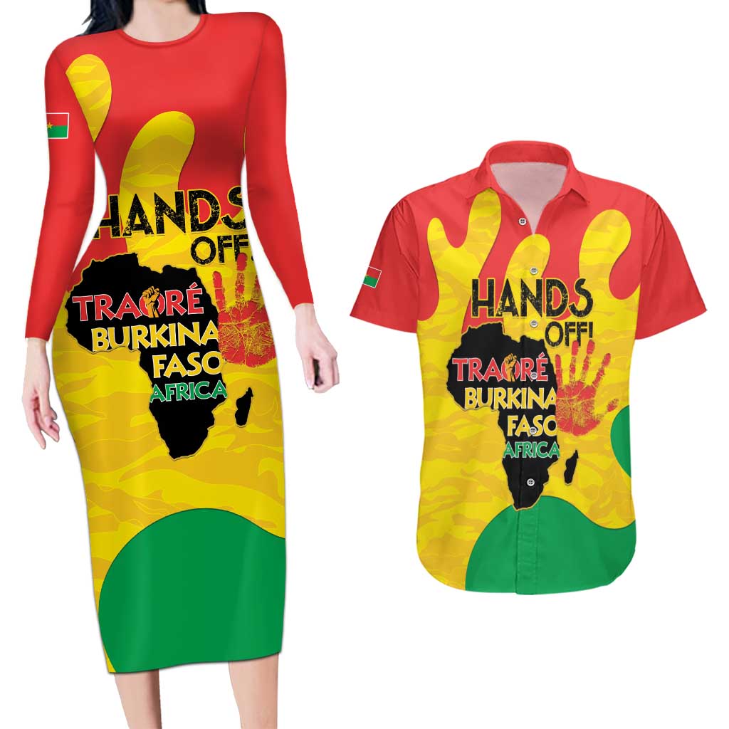 Hands Off Traore Burkina Faso Africa Couples Matching Long Sleeve Bodycon Dress and Hawaiian Shirt