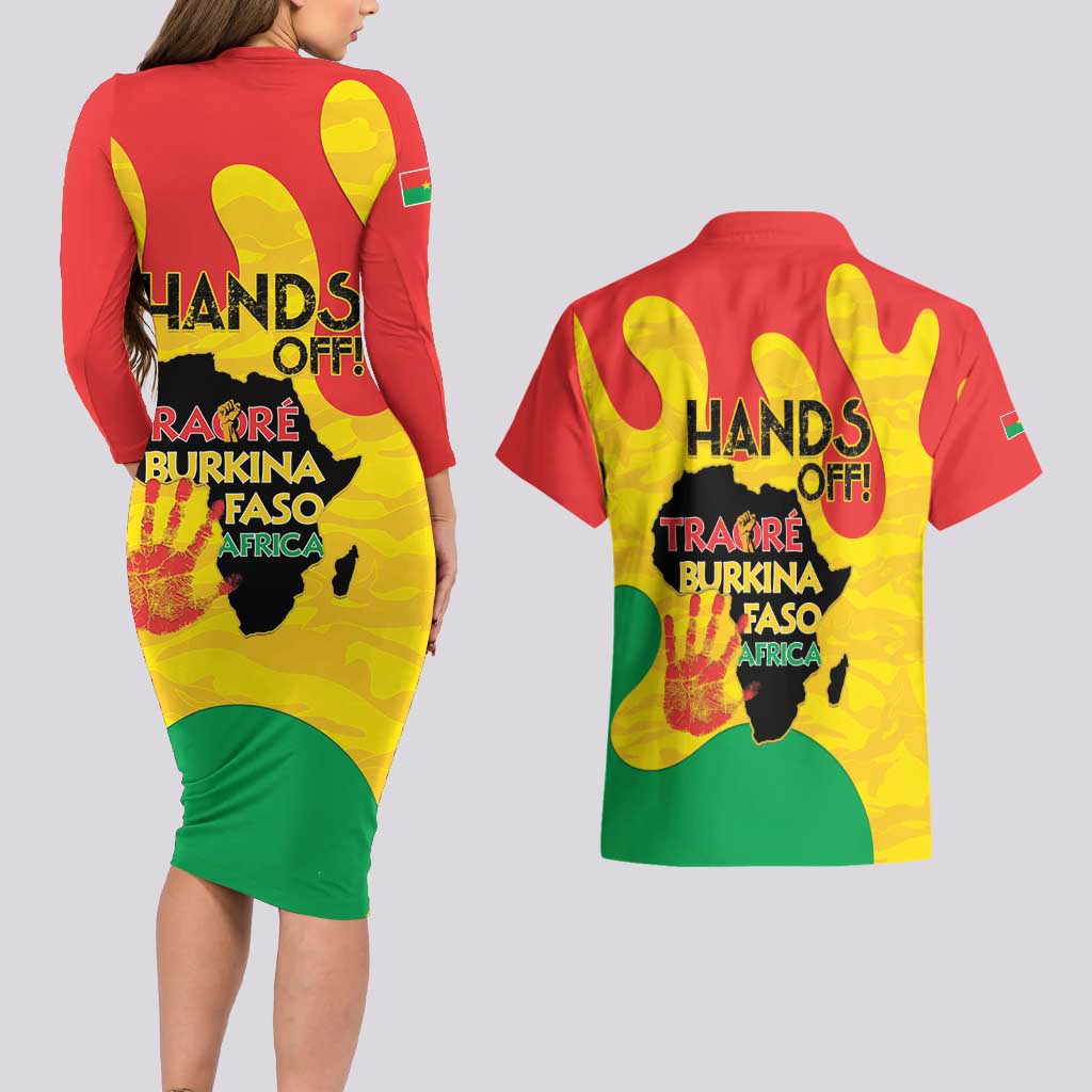 Hands Off Traore Burkina Faso Africa Couples Matching Long Sleeve Bodycon Dress and Hawaiian Shirt